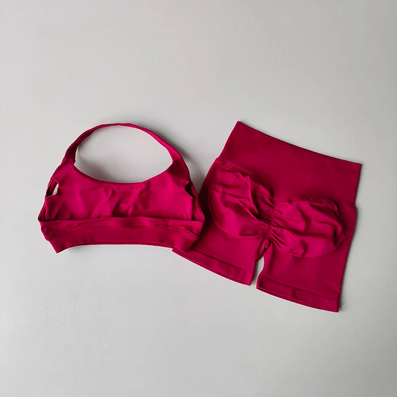 Women's Activewear Halter Sports Bra + Biker Shorts Set — High-Waist Pilates Yoga 2-Piece — view 4 of women's activewear