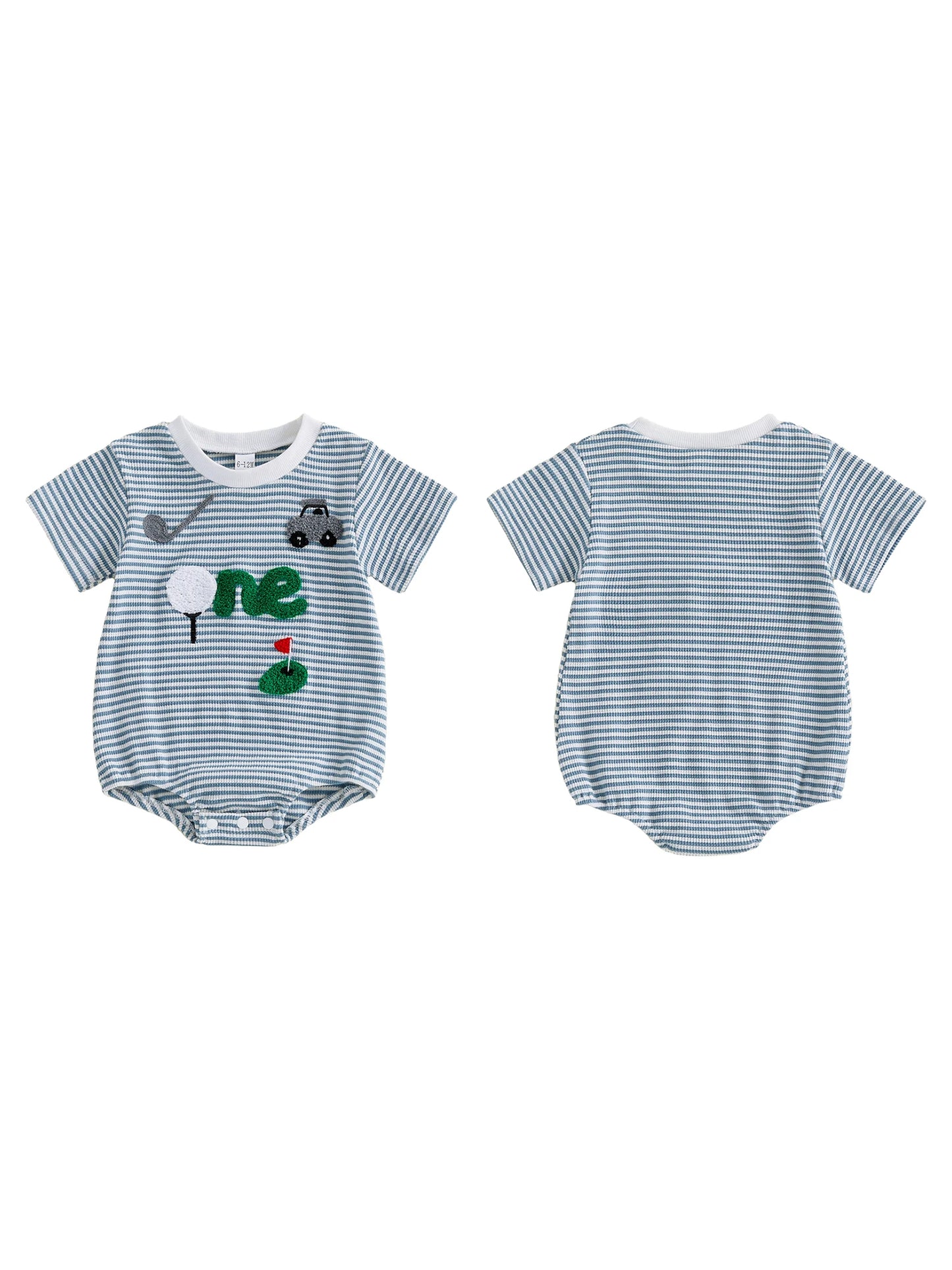 Baby Boy Golf Embroidery Striped Romper - Preppy Short-Sleeve Outfit — view 1 of baby rompers