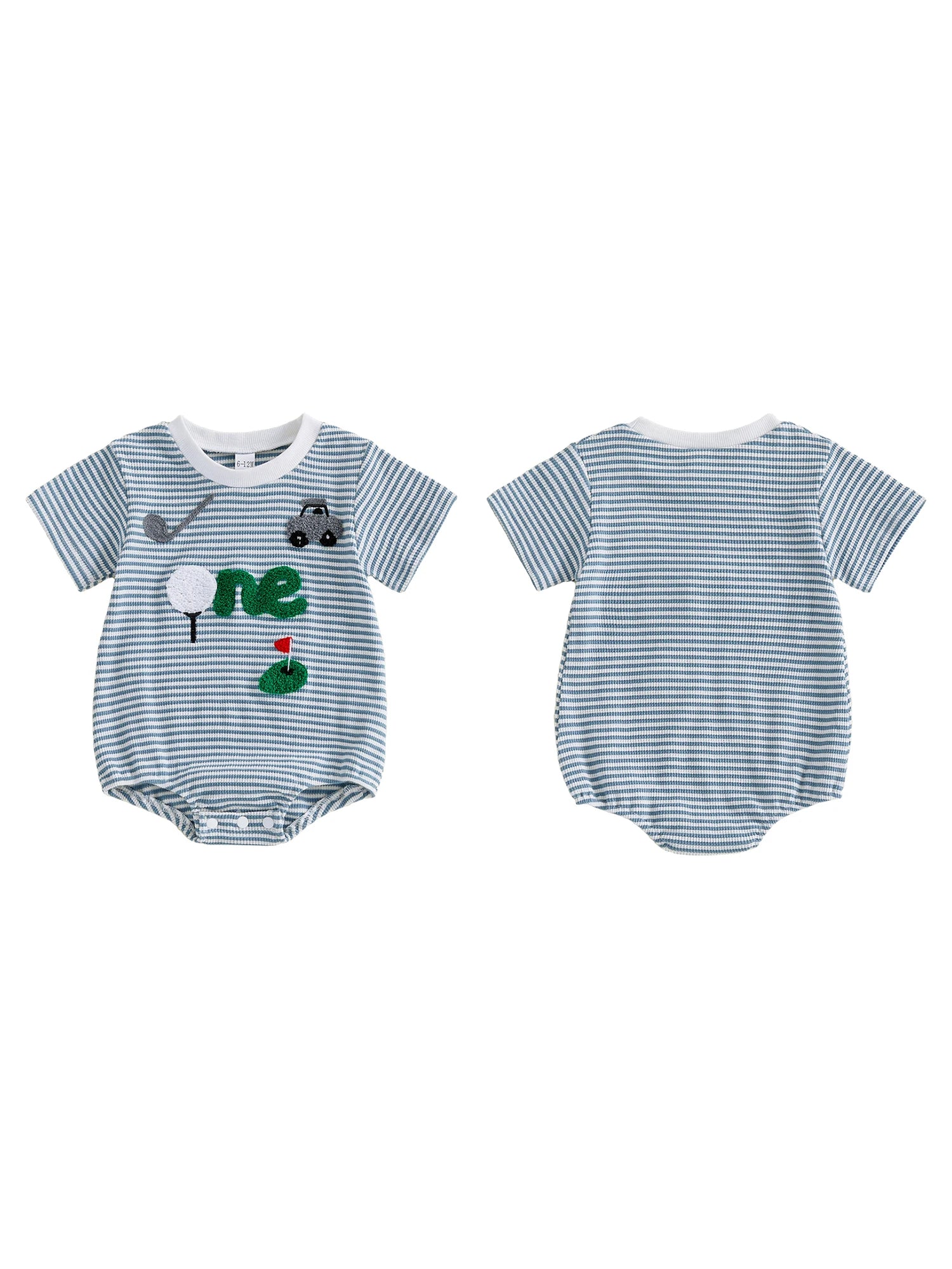 Baby Boy Golf Embroidery Striped Romper - Preppy Short-Sleeve Outfit — view 1 of baby rompers