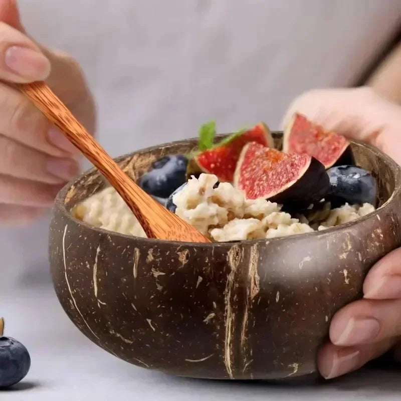 Natural Coconut Bowls Set &mdash; Reusable Smoothie, Yogurt &amp; Salad Bowls with Wooden Spoon — view 5 of dining & tableware