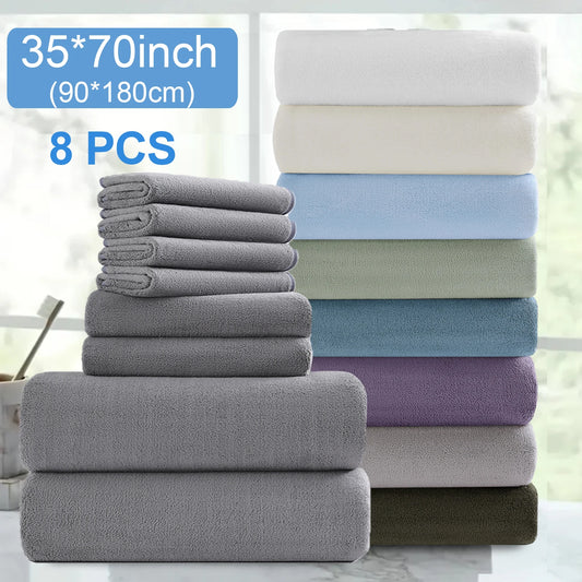 Bath Towels Oversized 8-Piece Set — 35×70" 2 Bath Sheets + 4 Hand Towels + 4 Washcloths Quick-Dry