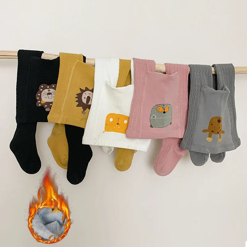 Baby plus fleece pantyhose autumn and winter cute cartoon big PP children's leggings winter