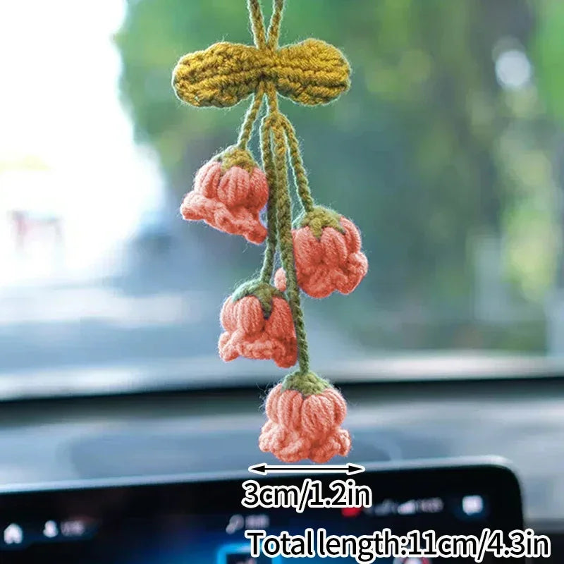Home Decor Crochet Flower Pendant — Hand-Knitted Car Interior Hanging Decor & Bag Accessory — view 18 of home decor