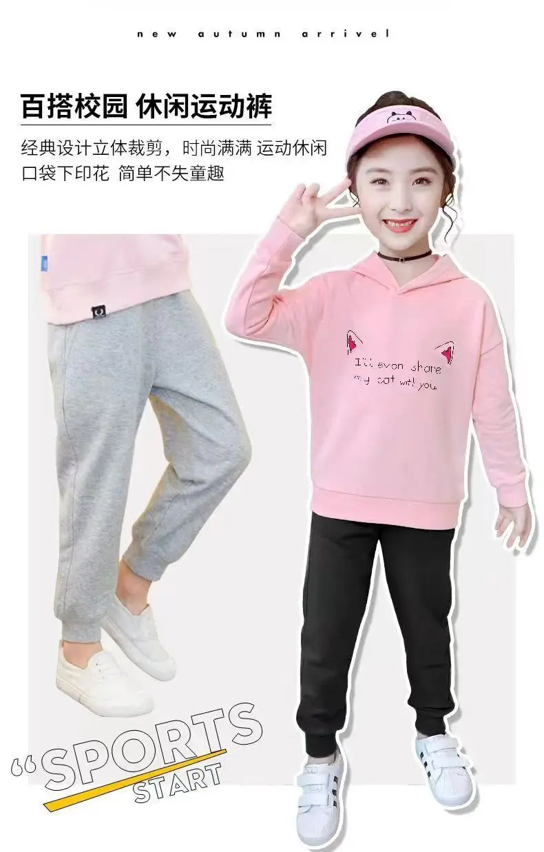 New Arrival Kids Elastic Pants Spring Autumn Cotton Girls Flower Heart Print Clothing 3-14 Years