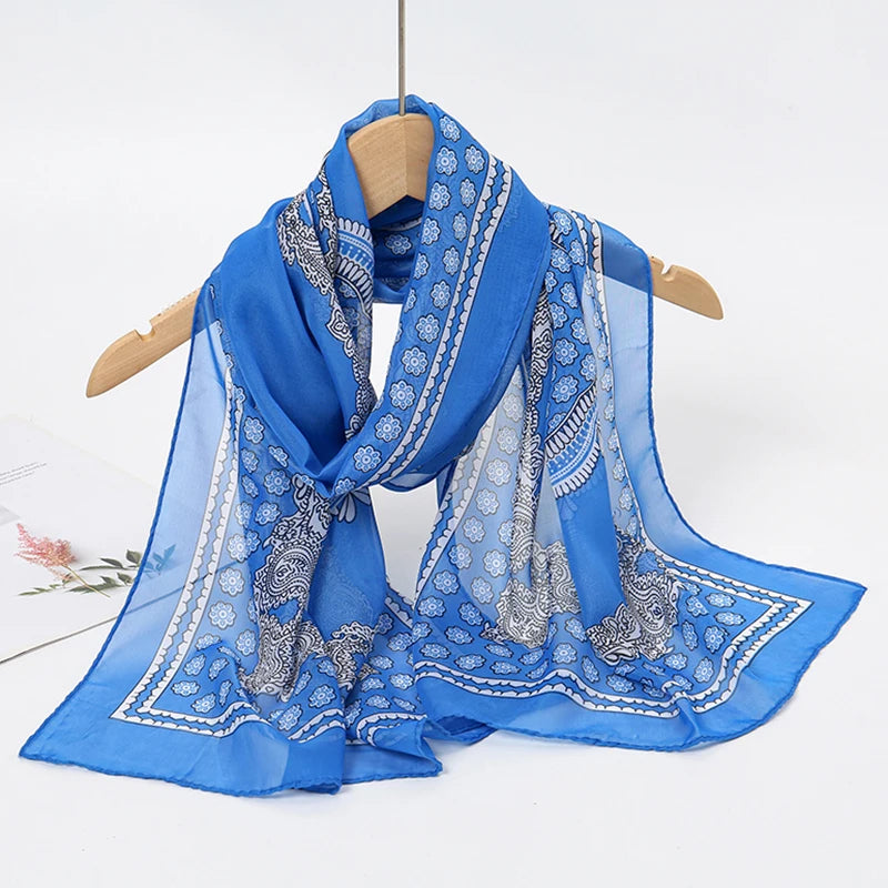 Printed Chiffon Scarf — Lightweight Sun-Protection Beach Shawl Wrap