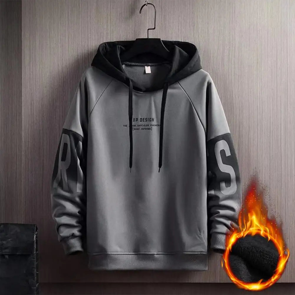 Pullover Sweatshirt Breathable Winter Hooded Plush Lining Men Sweatshirt Thick Skin-Touch Pullover Hoodie Daily Clothing