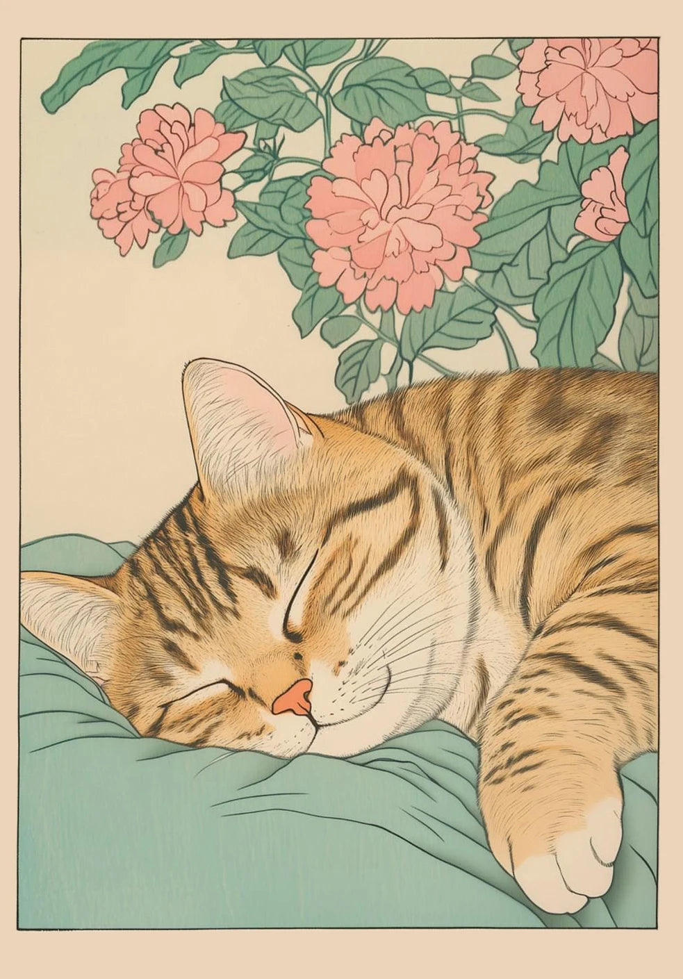 Japanese Tabby Cat in Bathtub Canvas Poster &mdash; Retro Japandi Wall Art for Bathroom &amp; Home — view 18 of wall art & prints