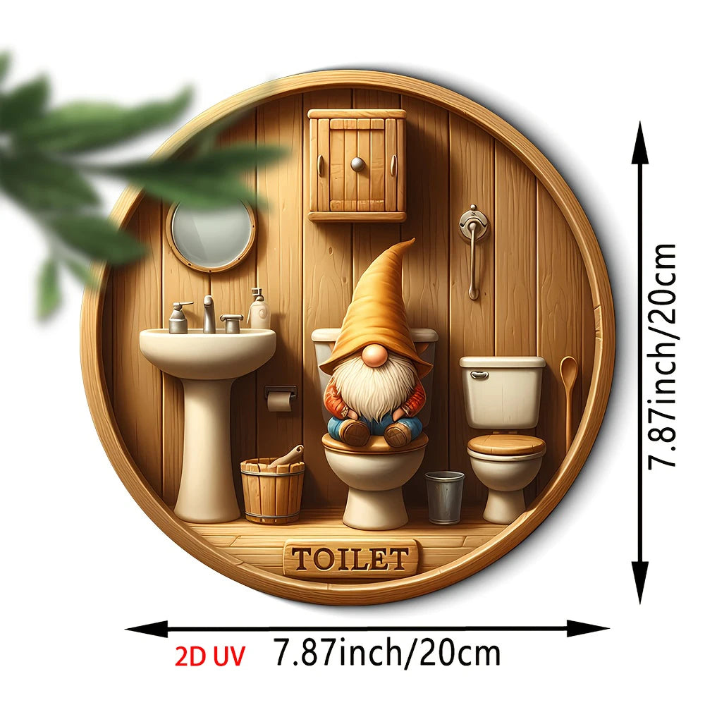 Home Decor Country Farmhouse Wooden Toilet Sign — Charming Dwarf Design 8x8 in Round Wall Decoration — view 8 of home decor