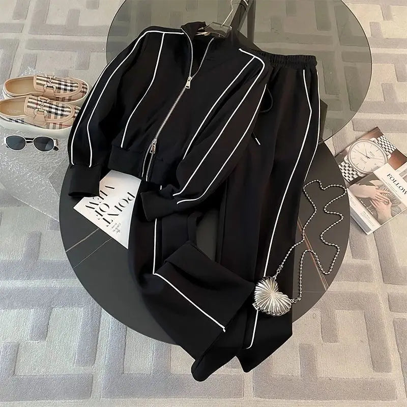 Spring-Autumn Sports Suit &mdash; Women&rsquo;s Long-Sleeve Cardigan Coat + Loose Wide-Leg Pants Set — view 5 of tracksuits