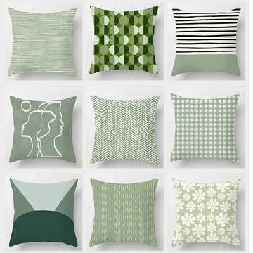 Delicate Green Geometric Pillowcase — Breathable Art-Pattern Cushion Cover for Home — view 1 of cushion covers & pillow cases