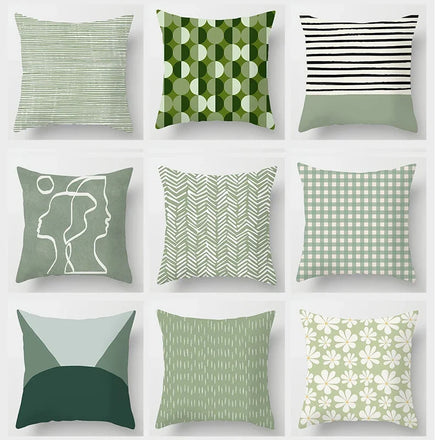 Delicate Green Geometric Pillowcase — Breathable Art-Pattern Cushion Cover for Home — view 1 of cushion covers & pillow cases