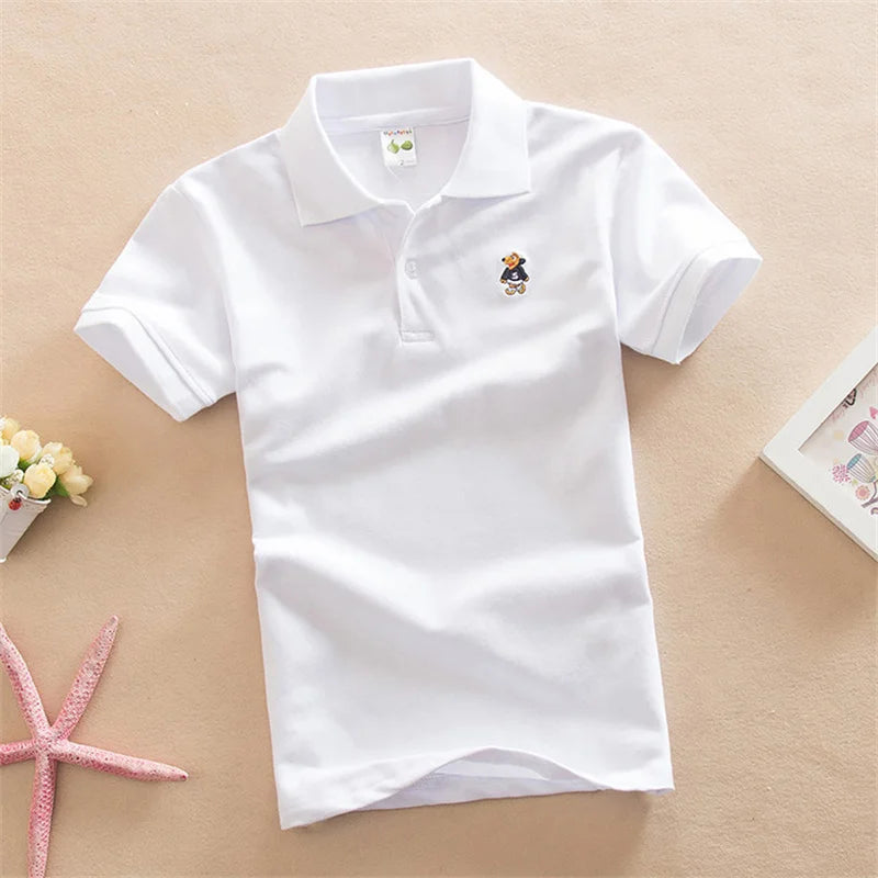 Children Polo T-Shirt Summer Boys Short Sleeved Tees Kids Clothing Fashion Teens Elastic Sportswear Boy Girl Cartoon Cotton Tops