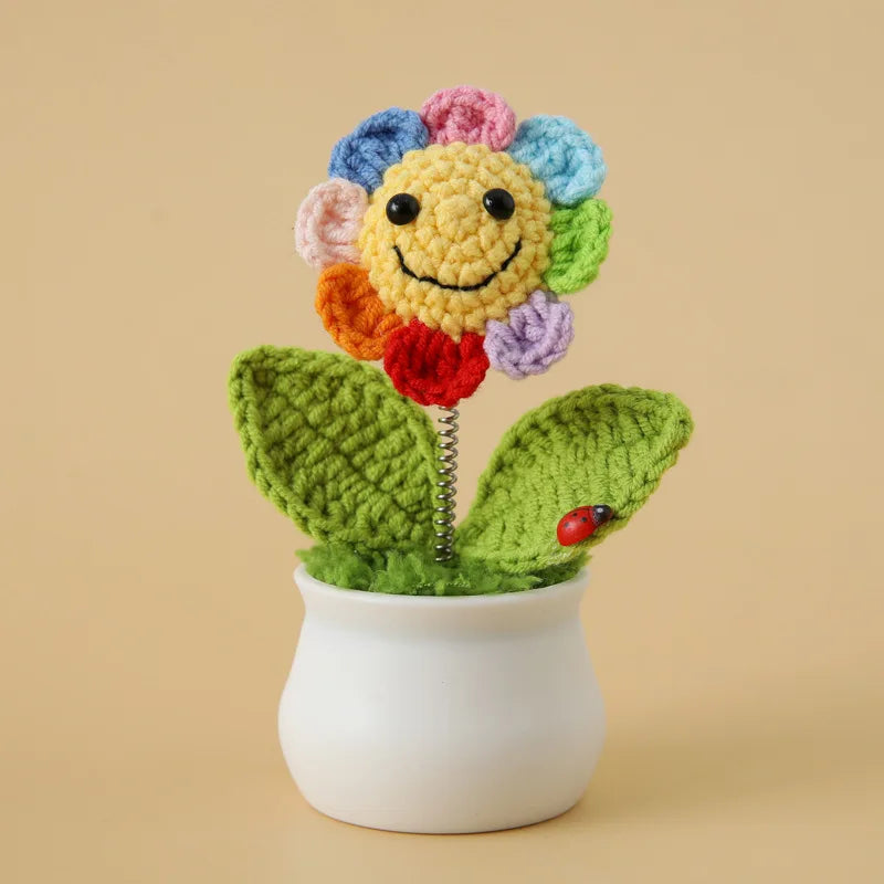 Home Decor Crochet Sunflower in Pot — Hand-Knitted Faux Flower Graduation Gift & Shelf Accent — view 18 of home decor