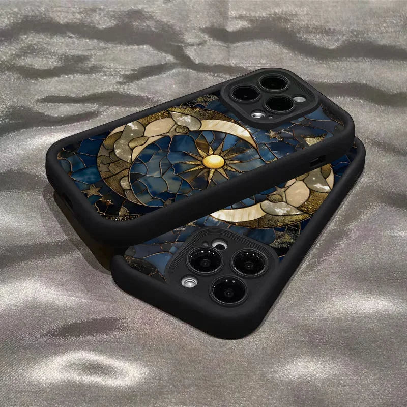 Aesthetic Sun & Moon Glass Silicone Case for iPhone 8–16 Pro Max Boho — view 4 of phone cases