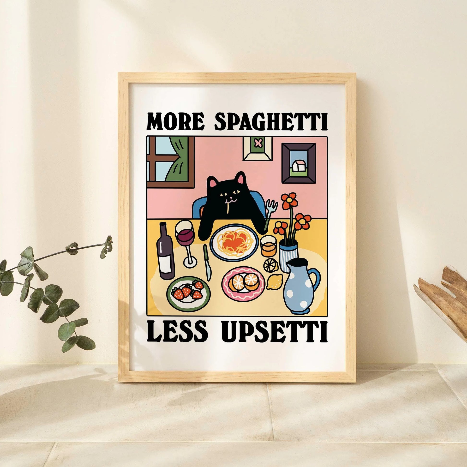 Spaghetti &amp; Espresso Cat Canvas Poster &mdash; Retro Kitchen Wall Art for Caf&eacute; &amp; Home — view 11 of wall art & prints