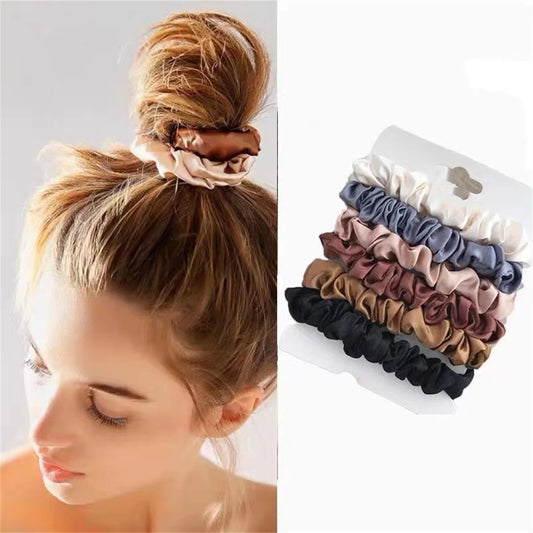 Women's Satin Hair Scrunchies — No-Crease Soft Silk-Feel Hair Ties (6-Pack) — view 1 of hair accessories