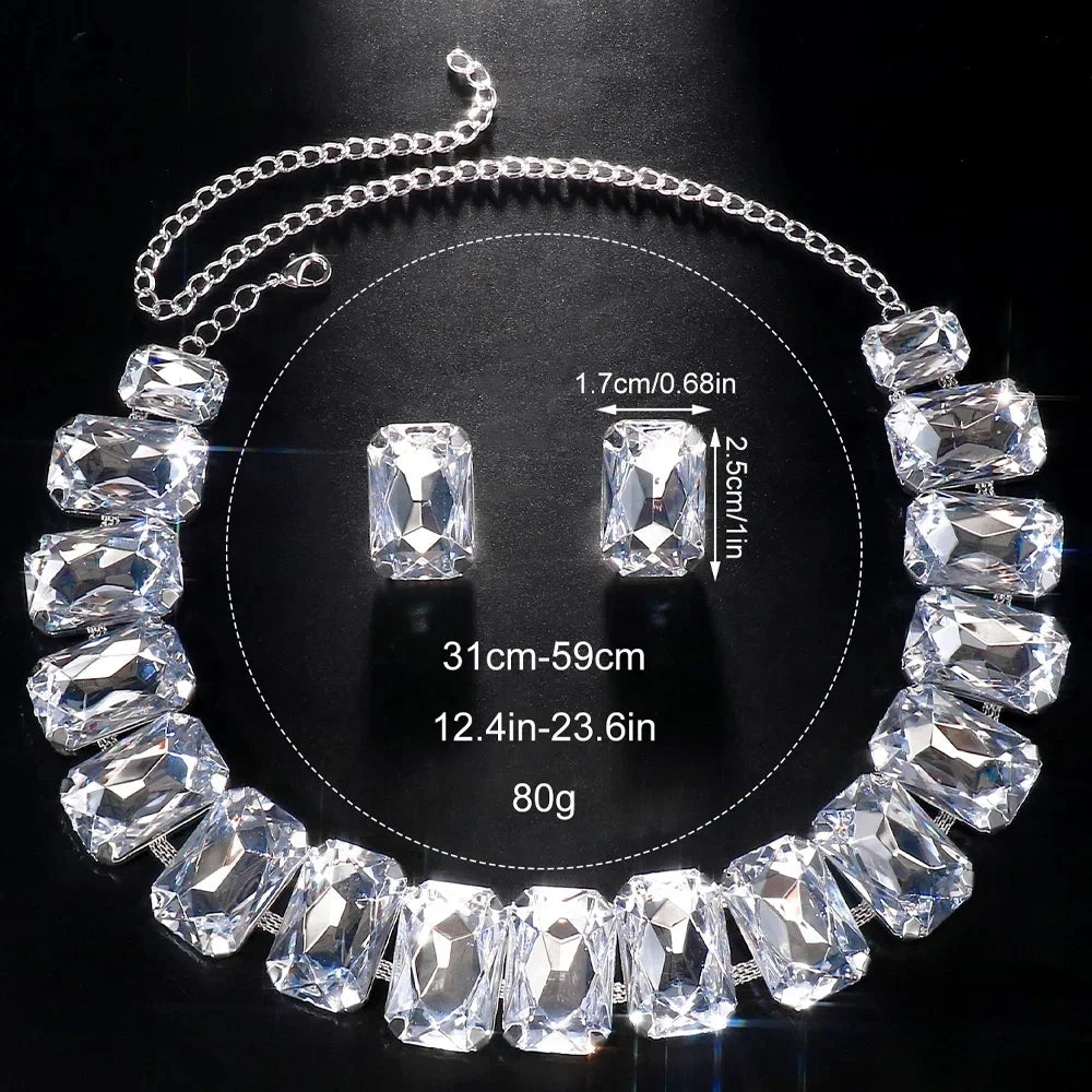 Bridal Crystal Necklace & Earrings Set Wedding Bridesmaid Jewelry Sparkling Rhinestone Statement Set — view 4 of jewelry sets