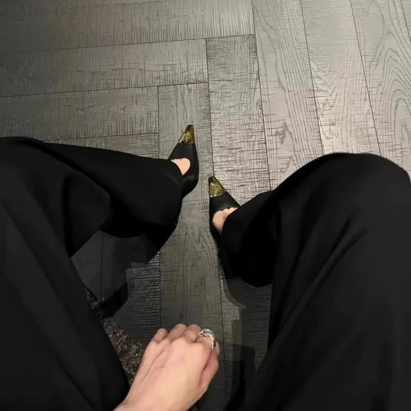 Heels & Pumps — Metallic Pointed-Toe Stiletto Heels, Spring Leather Non-Slip Shallow Pumps — view 5 of heels & pumps