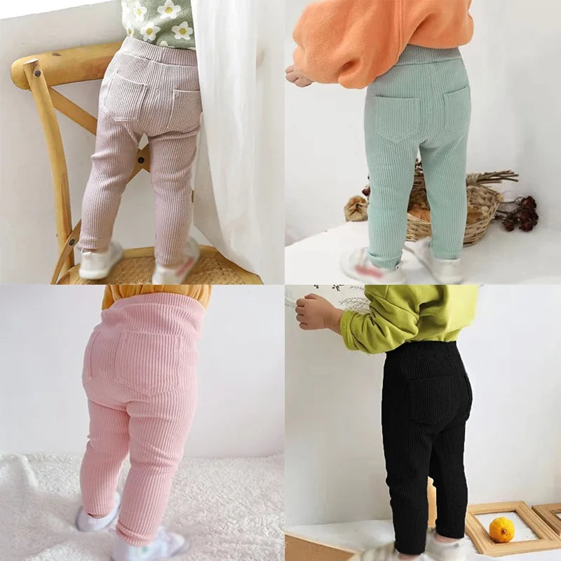 New Children Girls Boys Leggings Cotton Solid Color Cotton Ribbed Pants Spring Autumn