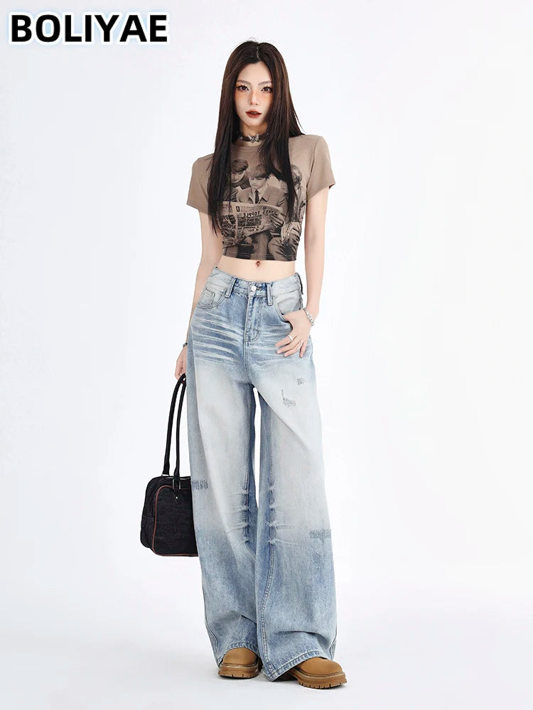 Boliyae Fashion Baggy Jeans Women Y2K Streetwear Vintage 2024