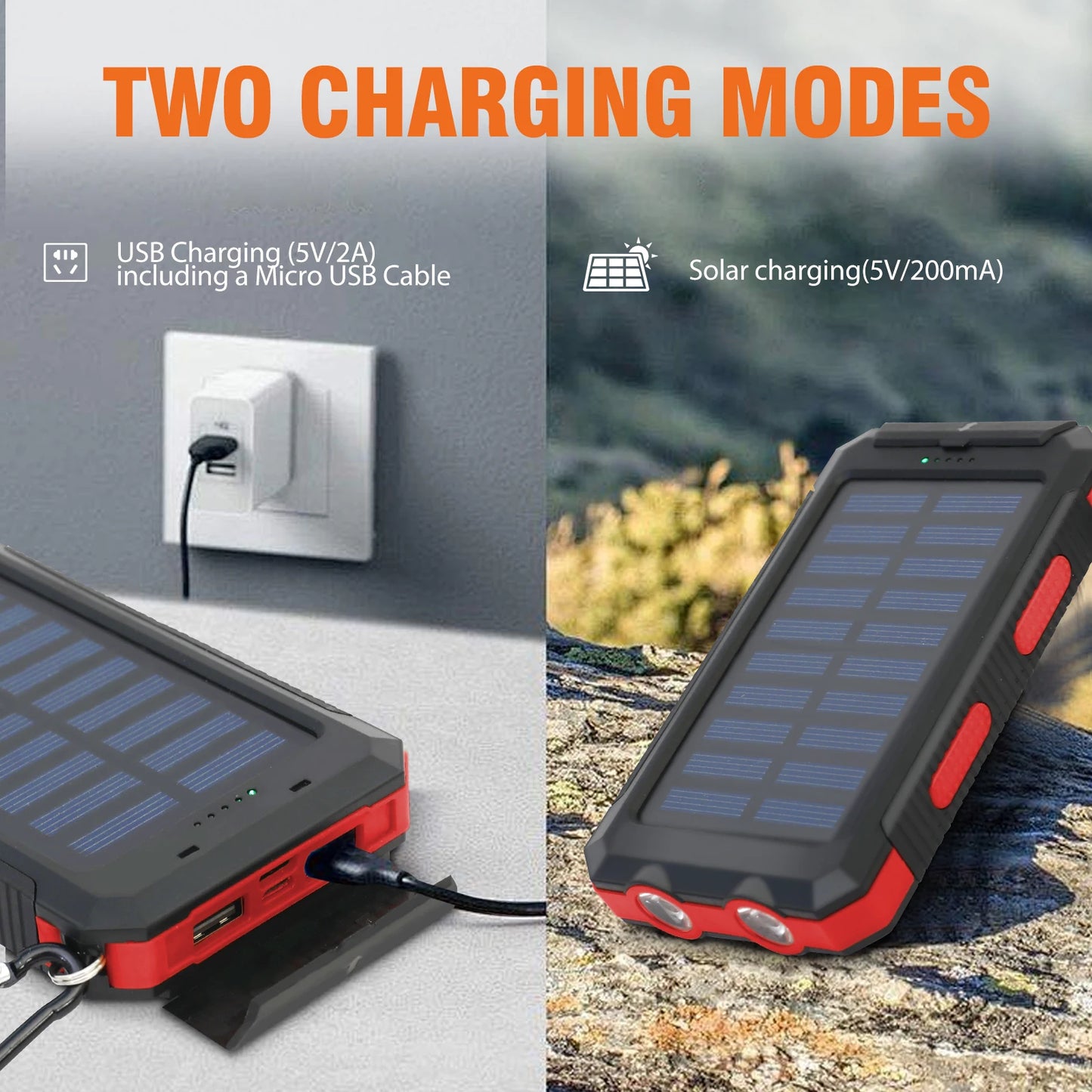 20,000mAh Solar Power Bank Waterproof — Compass Flashlight SOS Outdoor — view 5 of power banks