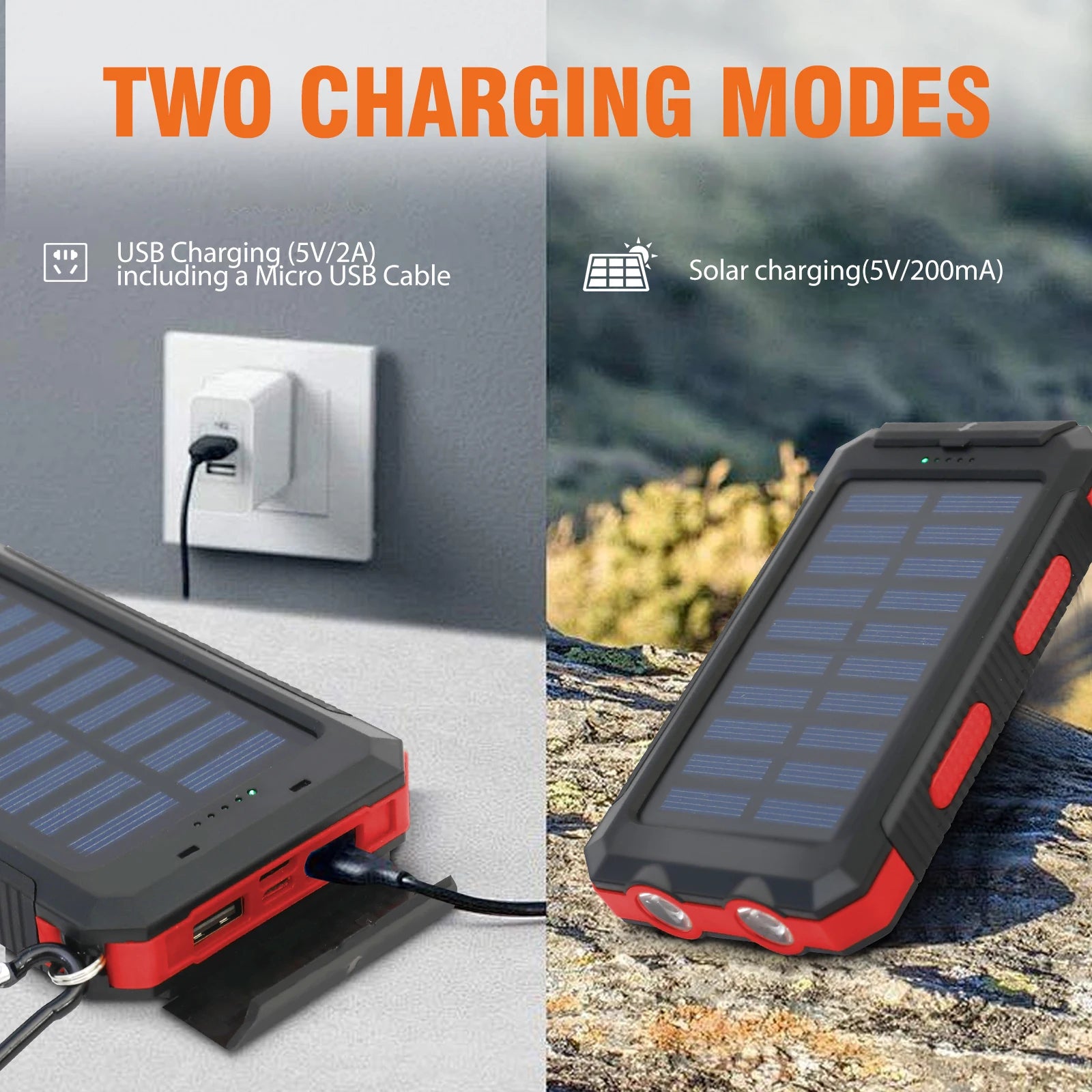20,000mAh Solar Power Bank Waterproof — Compass Flashlight SOS Outdoor — view 5 of power banks