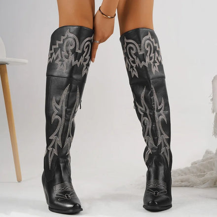 Western Cowboy Knight Boots — Over-the-Knee Side-Zip Long Boots — view 1 of boots