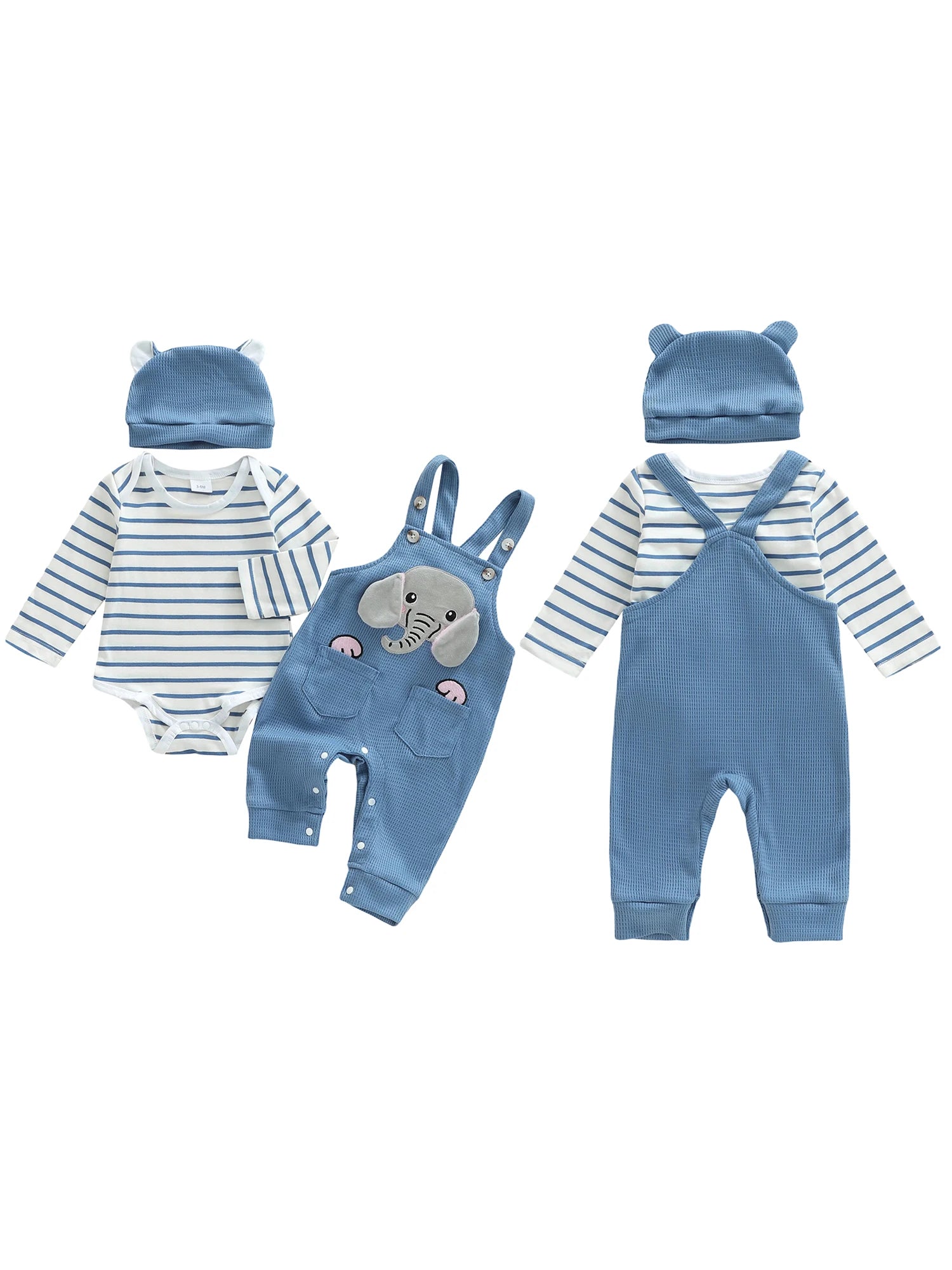 Infant Boys Striped Elephant Suspender Set - 3-Piece Romper Outfit — view 3 of infant sets