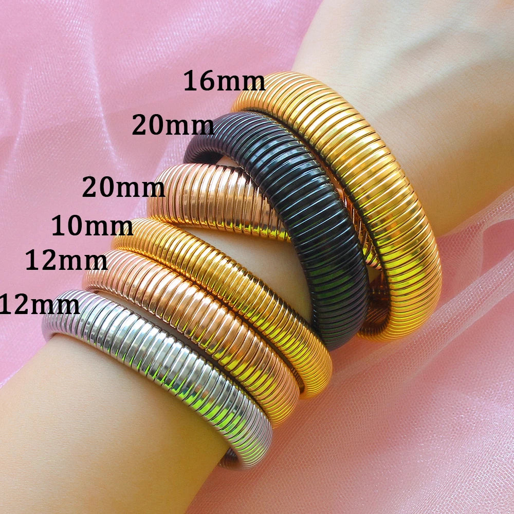 Women's 304L Steel Elastic Bracelet — 18K Gold Plated Chunky Punk Bangle Jewelry — view 3 of jewelry