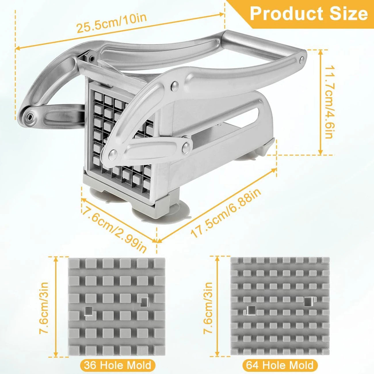 Stainless Steel French Fry Cutter – Quick-Cut Potato Slicer with 36/46-Hole Blades — view 5 of home & kitchen