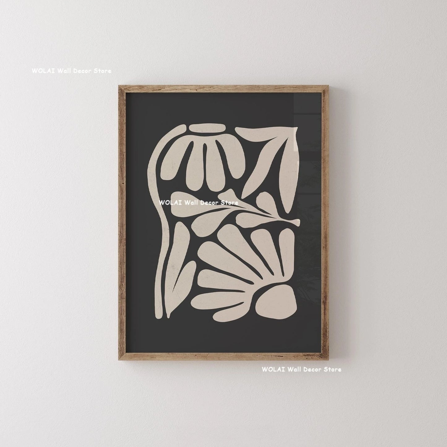 Abstract Moody Plant Canvas Poster — Mid-Century Beige & Black Floral Wall Art — view 14 of wall art & prints