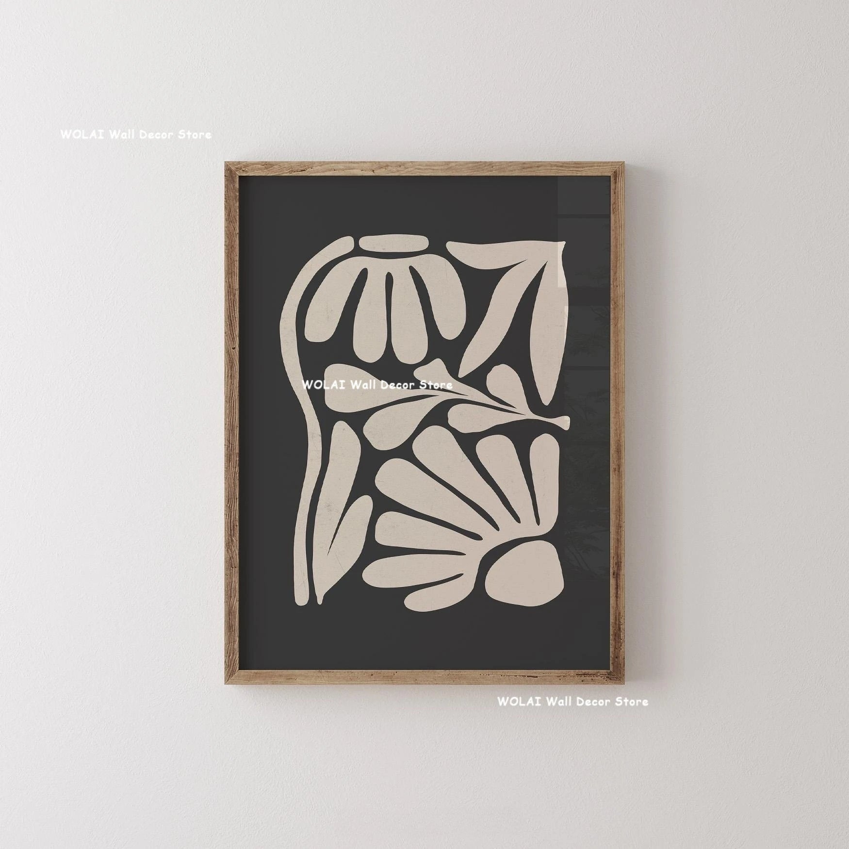 Abstract Moody Plant Canvas Poster — Mid-Century Beige & Black Floral Wall Art — view 14 of wall art & prints