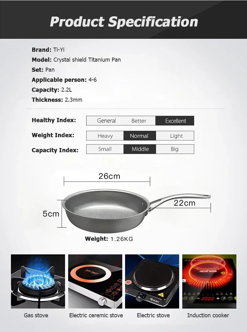 26cm Titanium Non-Stick Frying Pan – Honeycomb Design, 2.2L for Induction & Gas Stoves