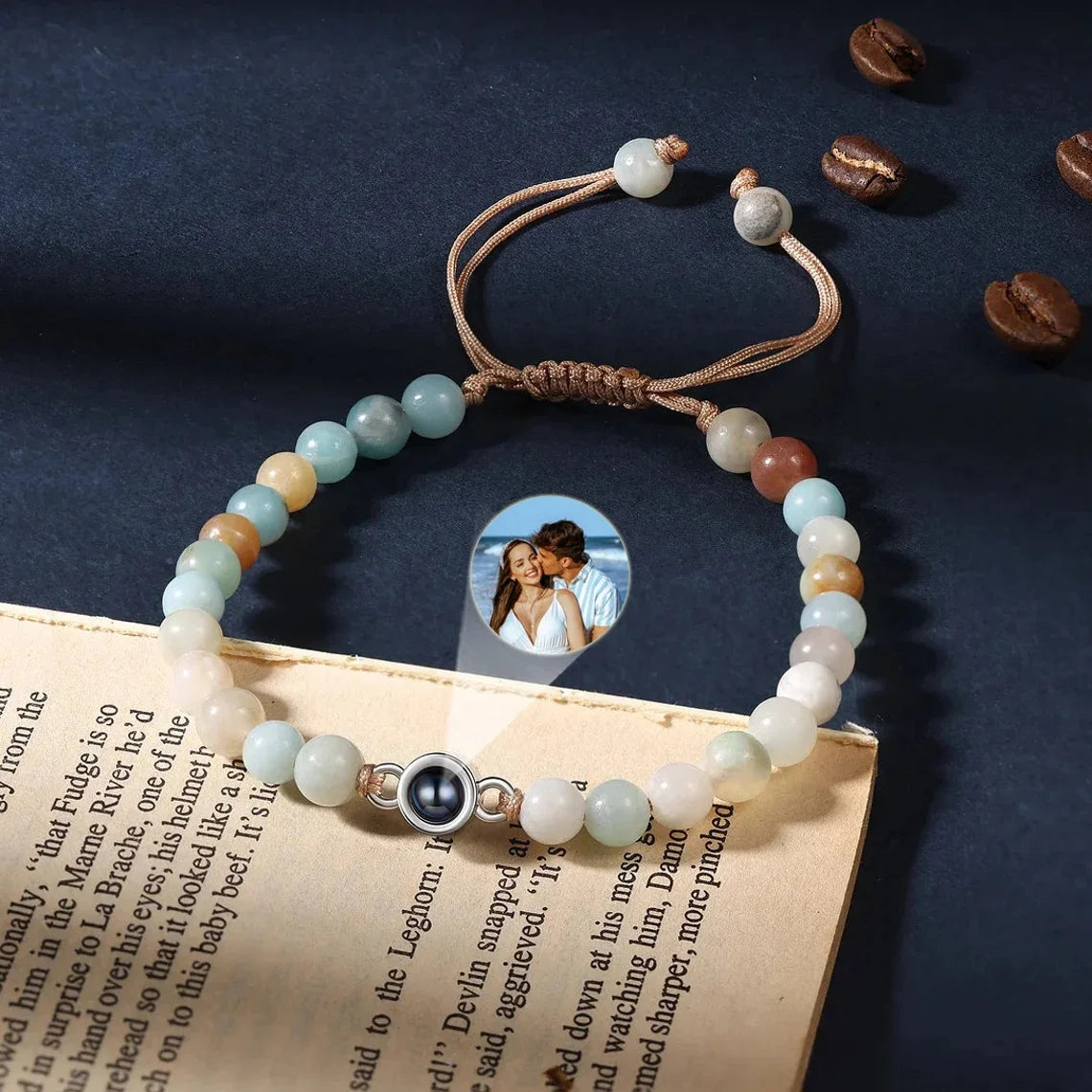 Pearl-Style Custom Photo Projection Bracelet — 6mm Personalized Beads for Couples — view 2 of bracelets