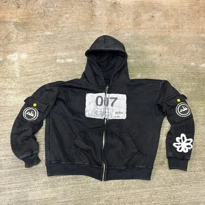 Y2k Zip Up Hoodies Women Street Hip Hop Retro Fashion high quality Embroidery Washing Long Sleeve Coats Loose Hooded Sweatshirt