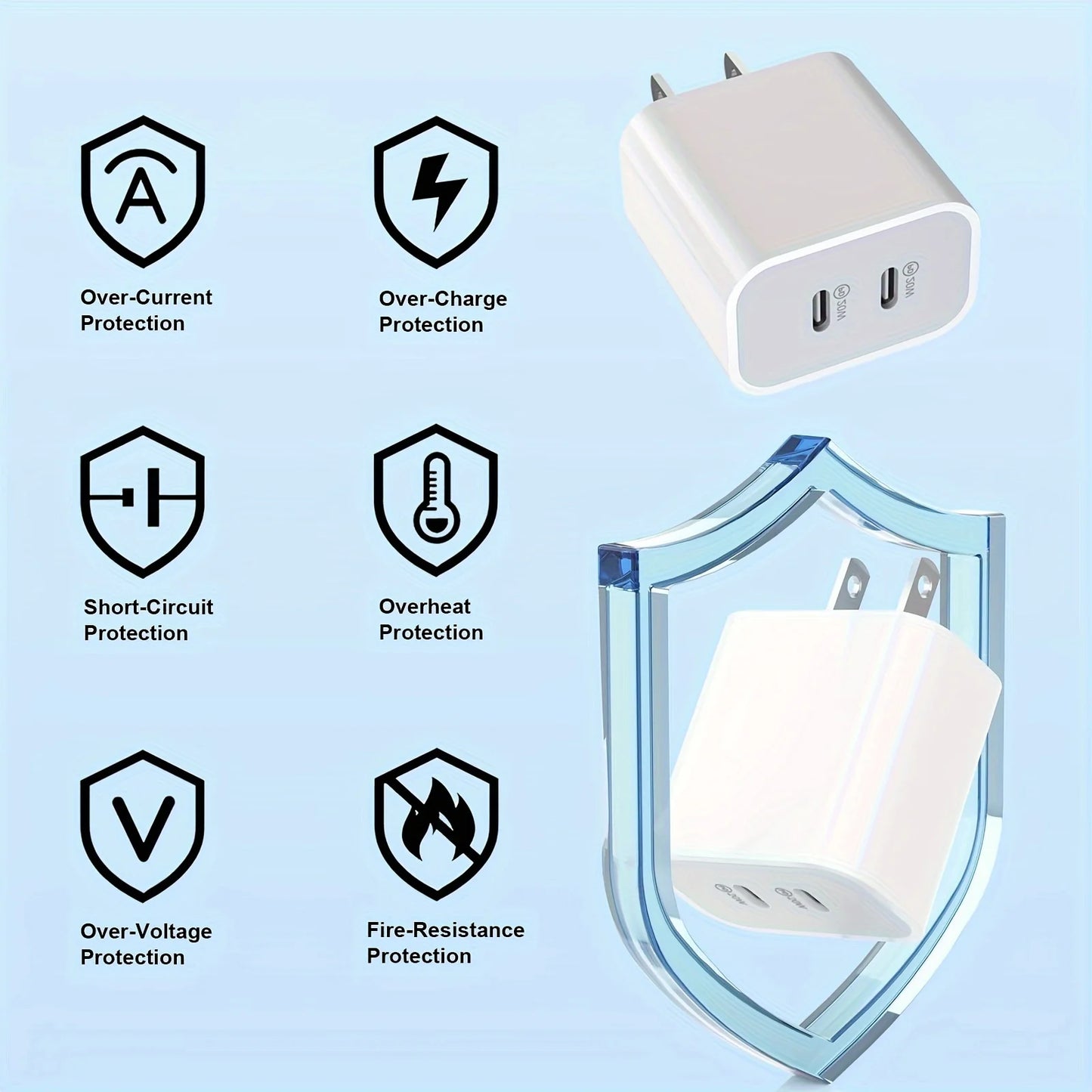 2-Pack 40W PD Dual-Port USB-C Charger + 10ft USB-C Cable — Long-Range Fast Charge — view 2 of chargers & cables