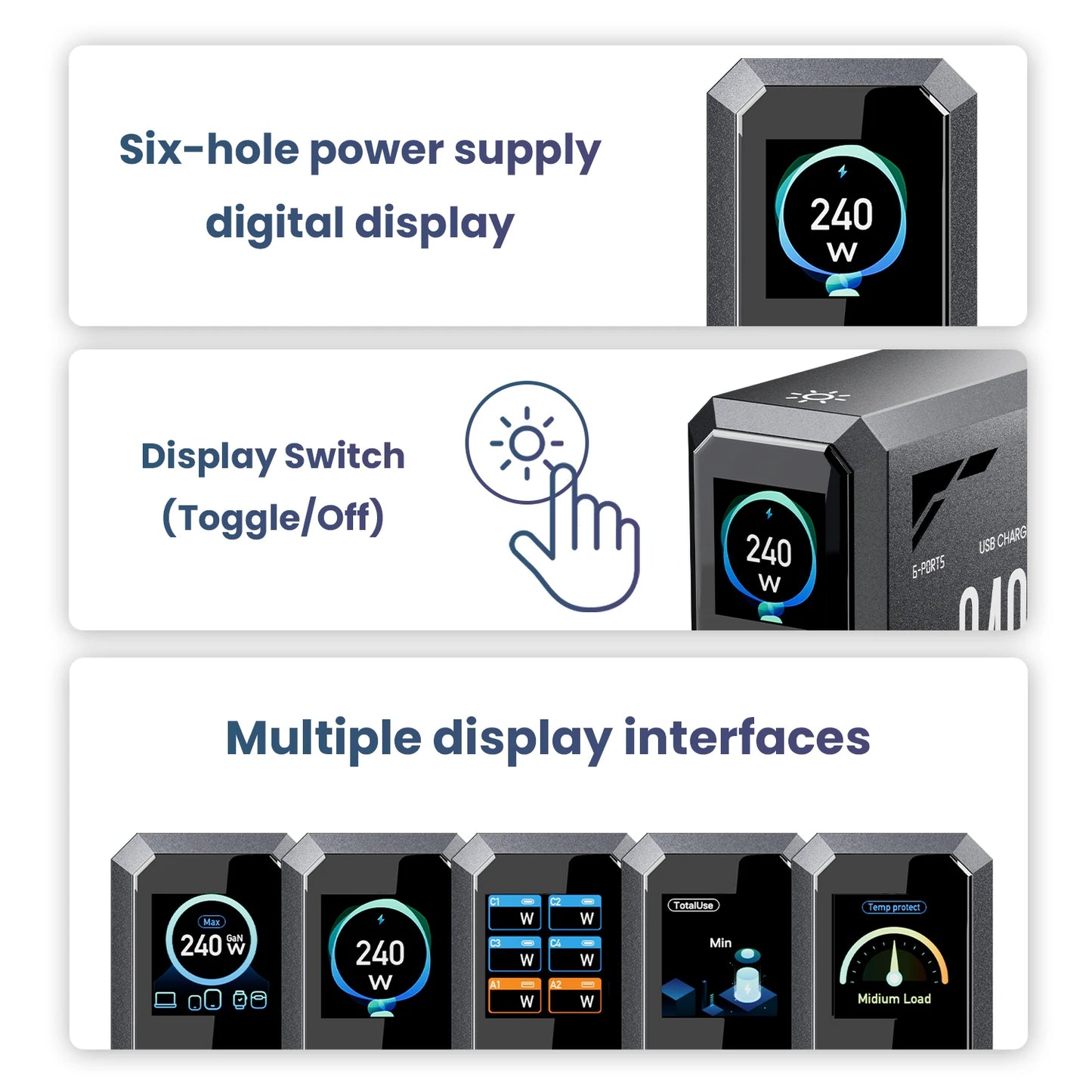 ASOMETECH 240W GaN 6-in-1 Charging Station — 140W PD3.1 Desktop MacBook Hub — view 5 of chargers & cables