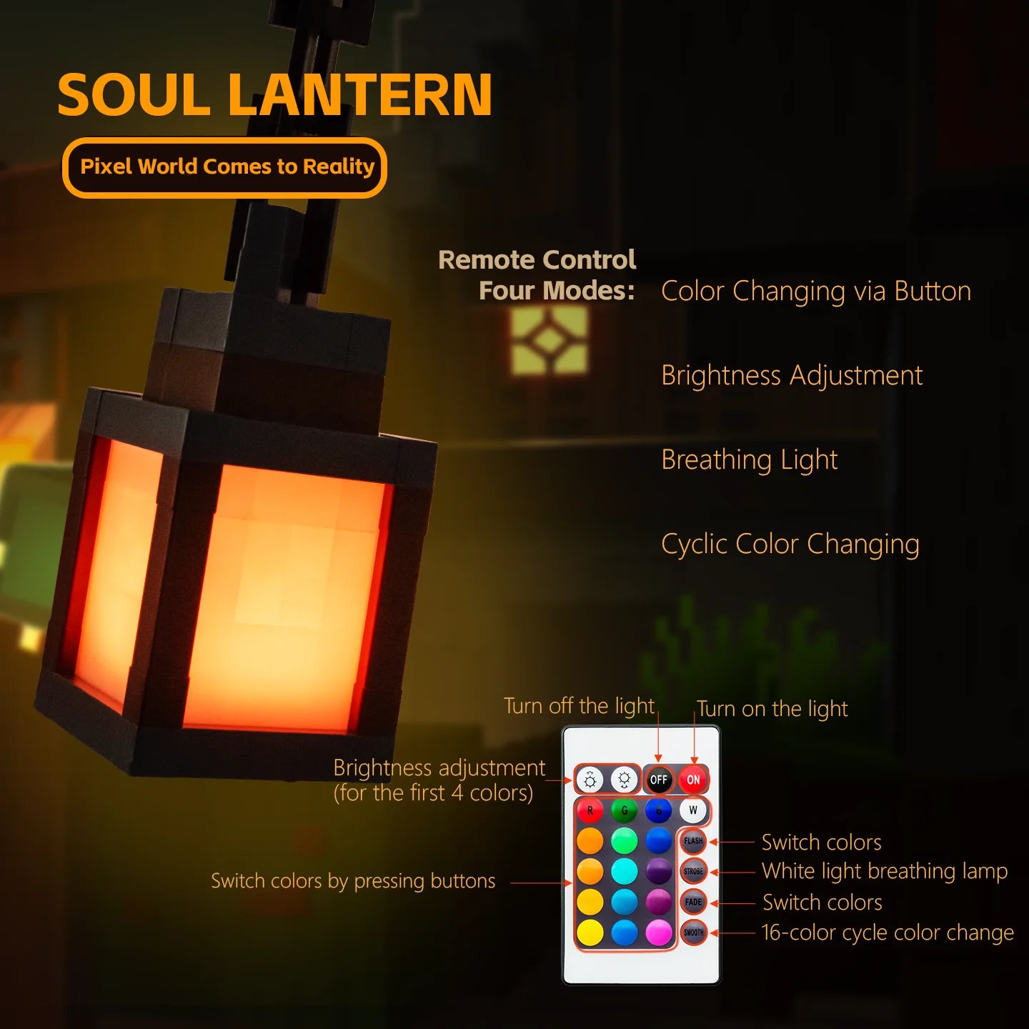 Pixel Style Night Light Lantern — 16-Color DIY Portable Tabletop Decoration Lamp