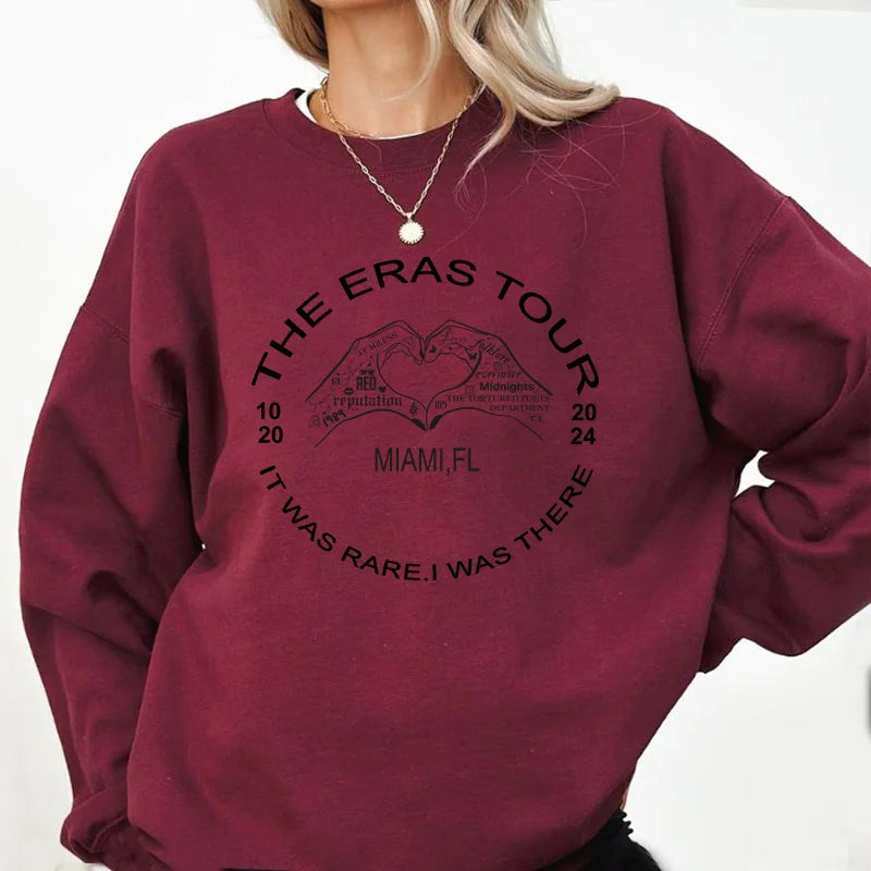 Eras Tour Sweatshirt Concert Heart Hands It Was Rare I Was There Hoodie Long Sleeve Pullover Crewneck Sweatshirts Streetwear