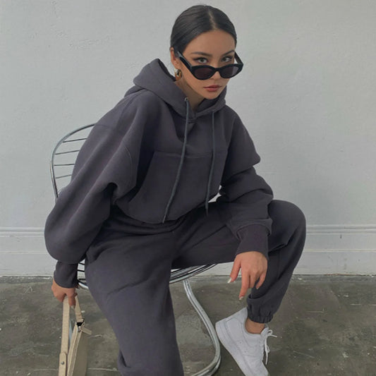 Sport Thick Winter Pink Fleece Tracksuit — Women’s Sweatpants + Sweatshirt Set — view 1 of tracksuits