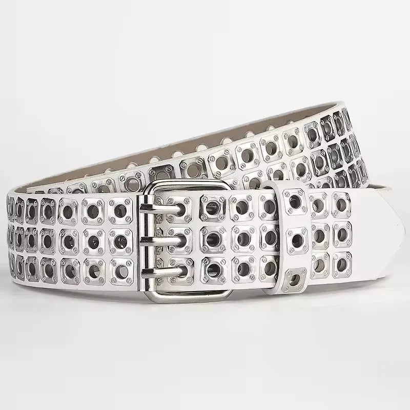 Belts Punk Studded Women's PU Leather Belt — Square Beads & Willow Nails — view 6 of belts