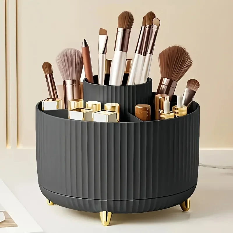 Storage Organizer 360° Rotating Makeup — 5-Compartment Cosmetic Holder with Brush Slots — view 7 of storage & organisation