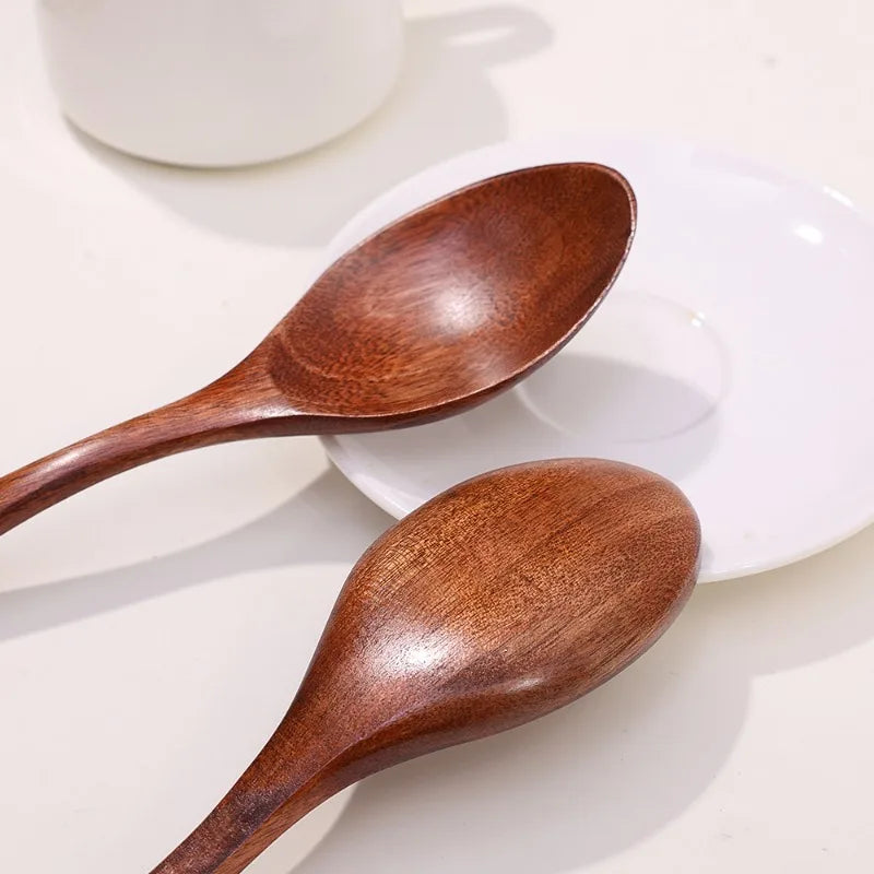 Long-Handled Wooden Soup Spoons — Stirrer Teaspoon & Ladle Tableware Set — view 3 of dining & tableware