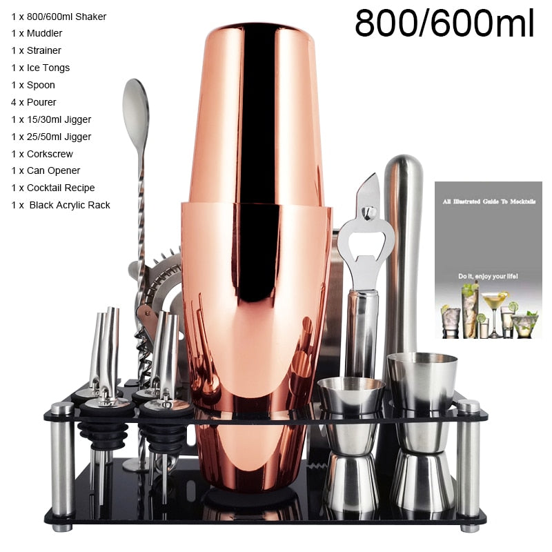 1-14 Pcs Stainless Steel Cocktail Shaker Set – 600ml/750ml Mixer for Drinks