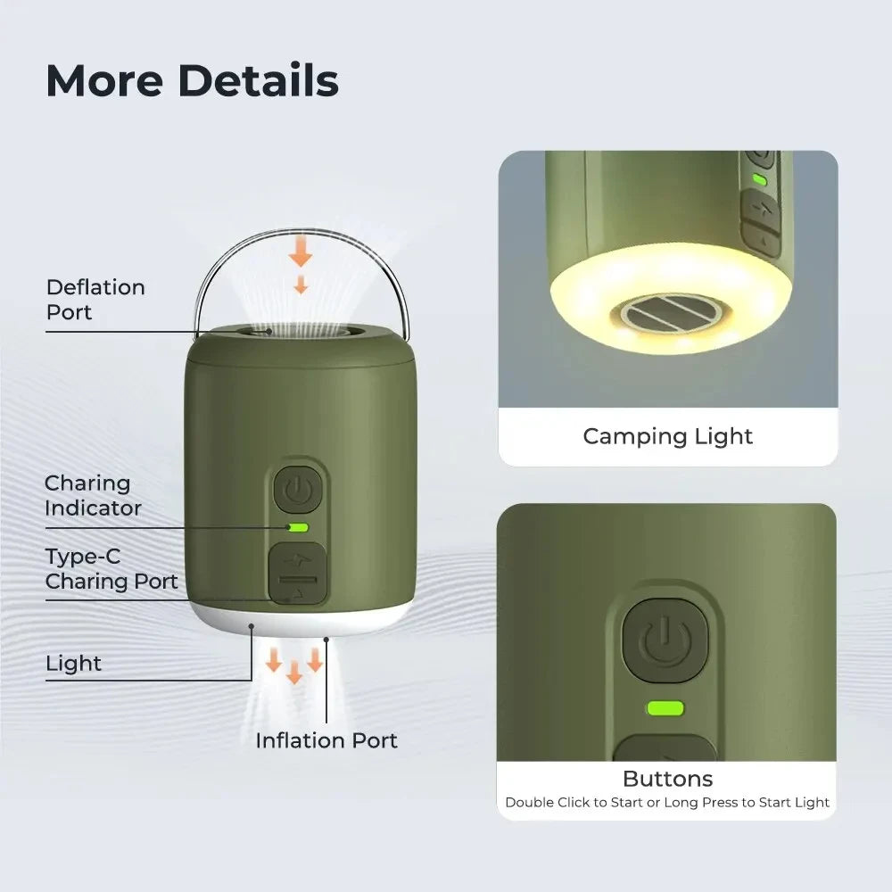 WESTTUNE Tiny Air Pump with Camping Lantern — 4.5kPa Magnetic Pump — view 3 of outdoor sports