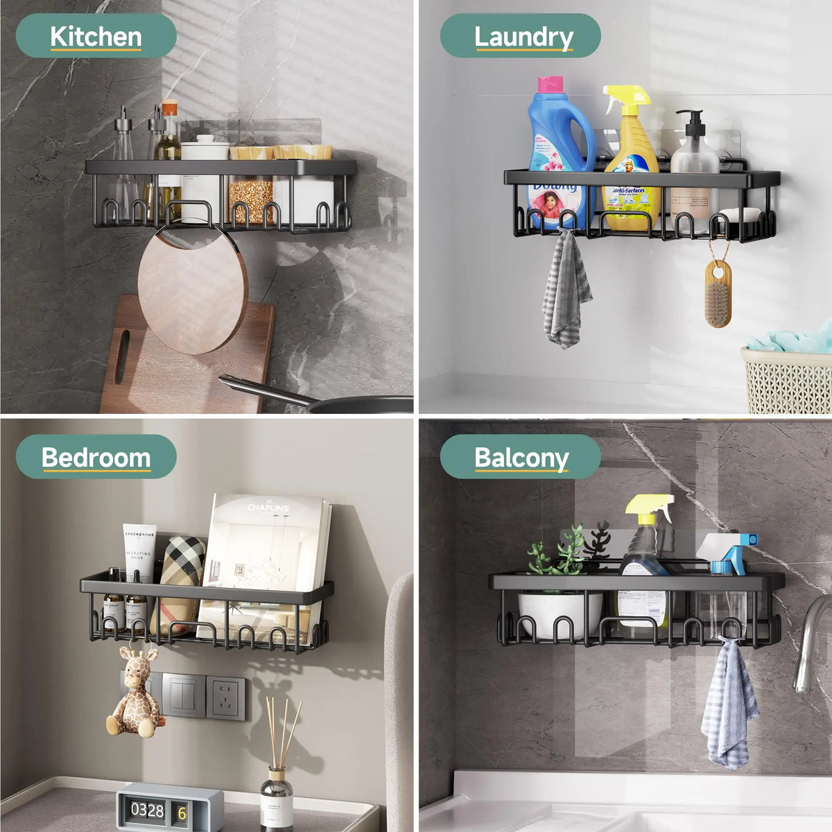 6-Pack Adhesive Shower Caddy Organizer Rack, No-Drill Install — product photo 8