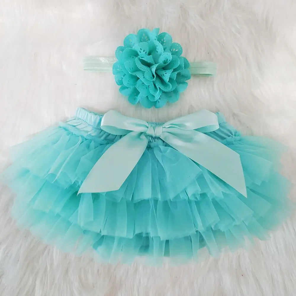 Baby Cotton Chiffon Ruffle Bloomers - Newborn Diaper Cover with Bow — view 2 of baby bottoms