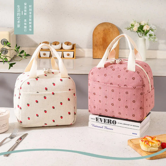 Floral Corduroy Lunch Bag - Cottagecore Thermal Lunch Tote for Tweens & Adults — view 1 of lunch bags