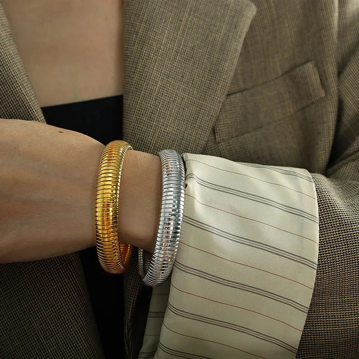 Unisex Waterproof Retro Bracelet — 18K Gold Plated Polished Steel Jewelry — view 3 of jewelry