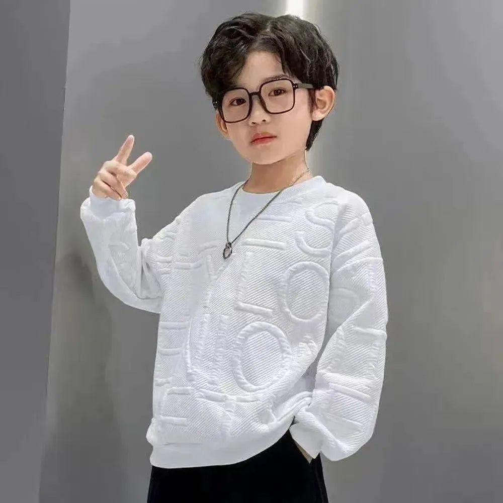 Boys Sweatshirts Spring Fall Children Letter Printing Cotton Pullover Teenage Tops Long Sleeve T Shirt Clothes 8 10 12 13 14Year